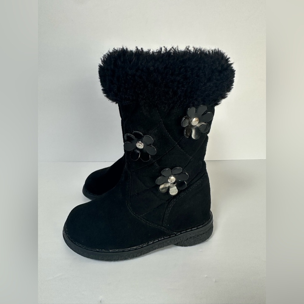 Rachel Shoes Toddler Girl Faux Fur Suede Boots Black Size 6